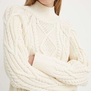 BOSS Women's Textured Cable Knit High Neck Sweater Women WHITE Sweaters &